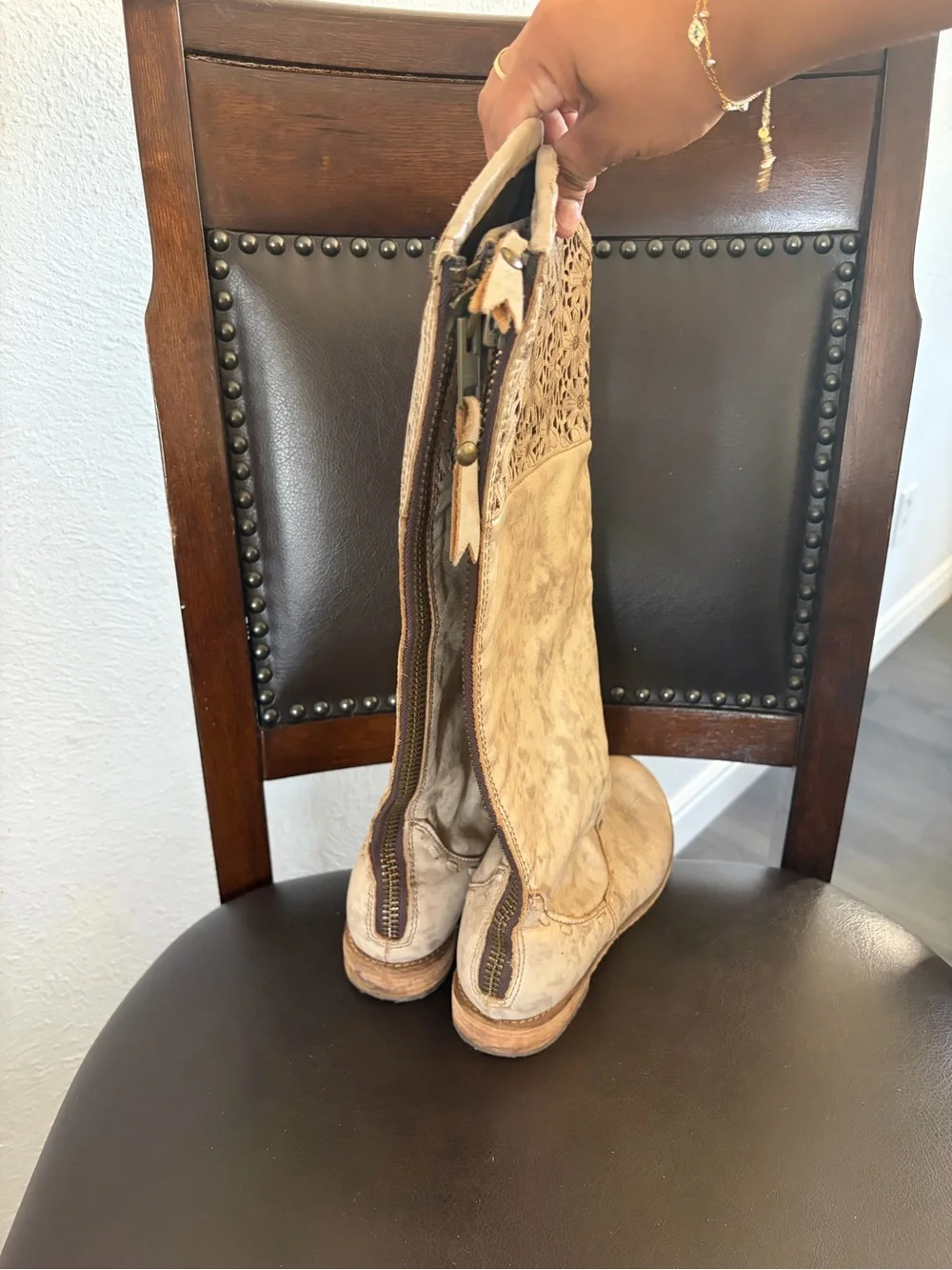 Corral Beige Embossed Over-the-Knee Boots